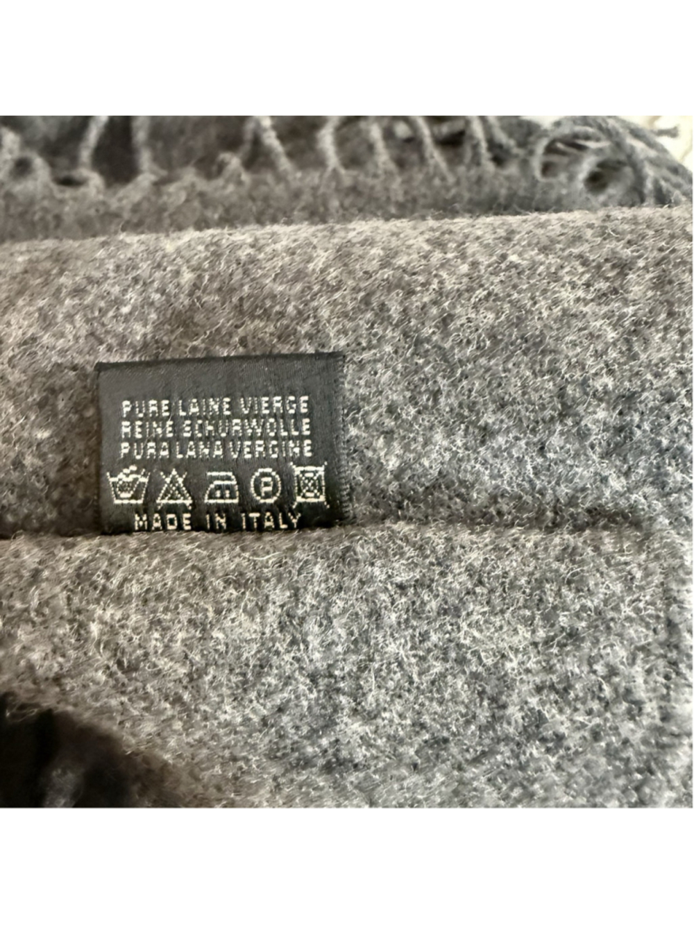 Vintage Holt Renfrew Charcoal Gray Wool Shawl Wrap Blanket Scarf w/ Fringe Italy - Picture 9 of 10